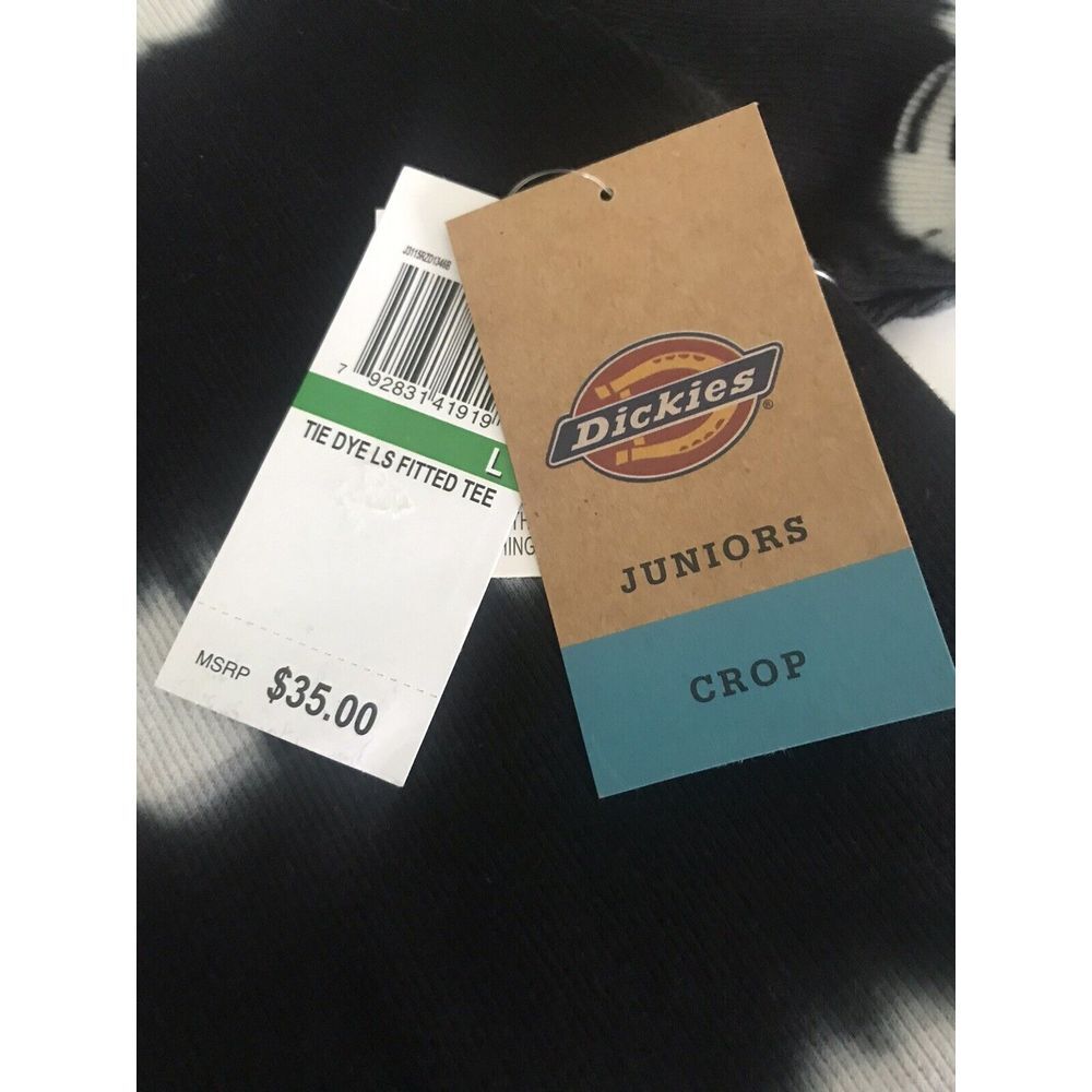 Dickies Juniors' Long-Sleeve‎ Tie-Dyed T-Shirt - Black/White Stripes - Size L - Picture 5 of 7
